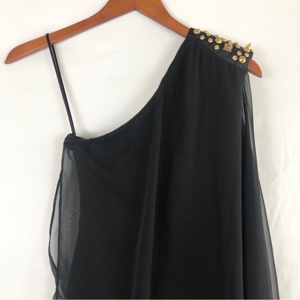Dress The Population One Shoulder Mini Dress Mesh‎ Black Gold Size XS - Picture 5 of 8